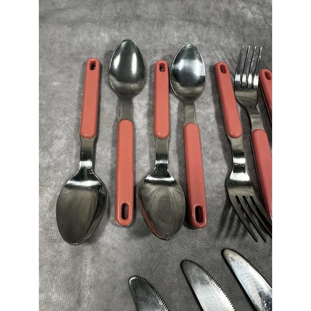 Vintage Pink Handle Stainless Flatware Hanging Pink 4 Place Settings Forks Spoon